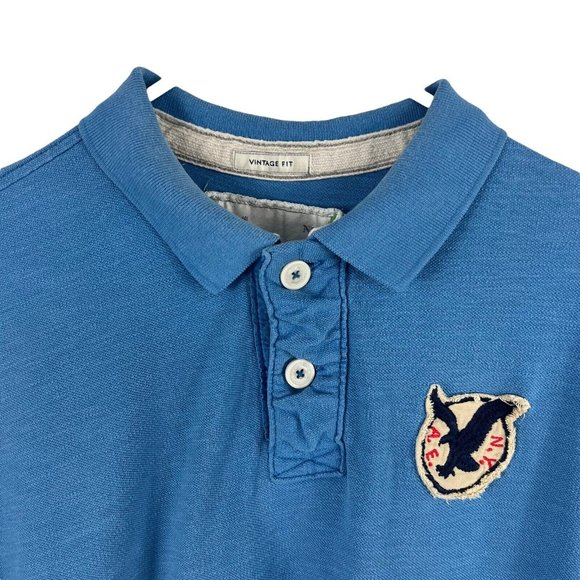 Vintage American Eagle Outfitters Light Blue Vintage Fit Patch Prep Polo Men XL - Picture 4 of 12